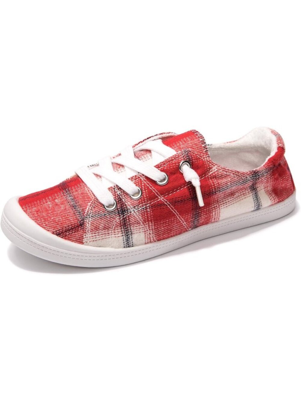 Women's Red Plaid Slip On Canvas Sneaker Low Top Classic Comfort Walking Shoes